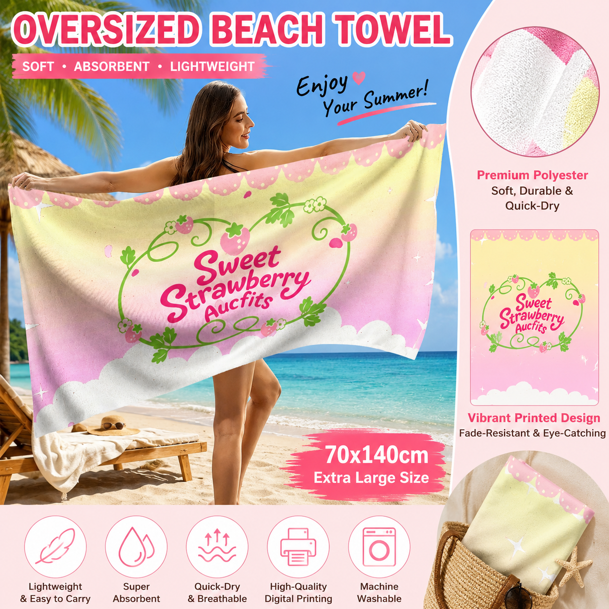 Summer Sweet Strawberry Beach  – Towel Small Sport Bewertung und Preis